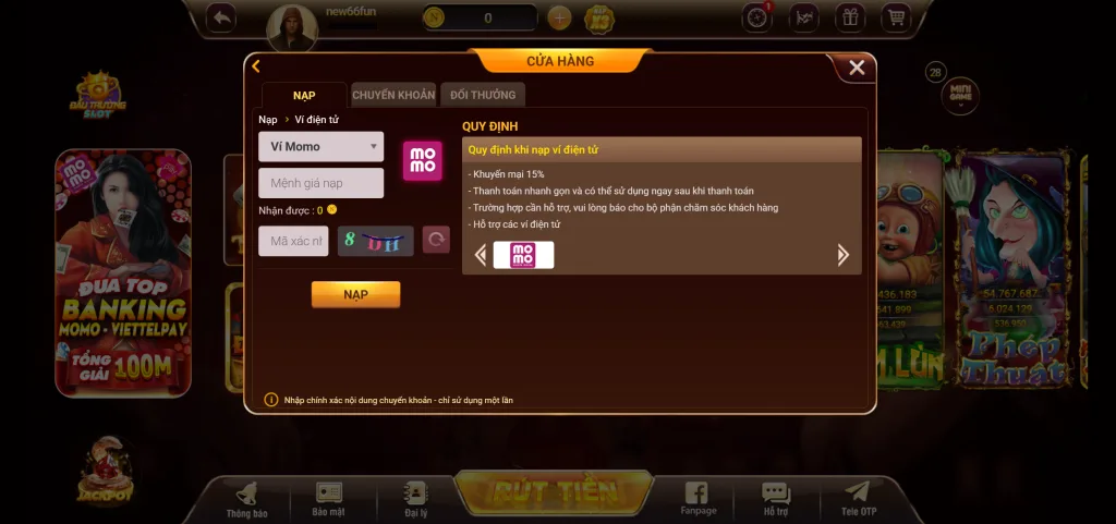Hướng dẫn nạp tiền tại New66 3 nạp tiền momo new66