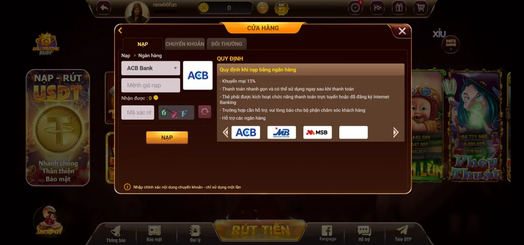 Hướng dẫn nạp tiền tại New66 2 nạp tiền ngân hàng new66